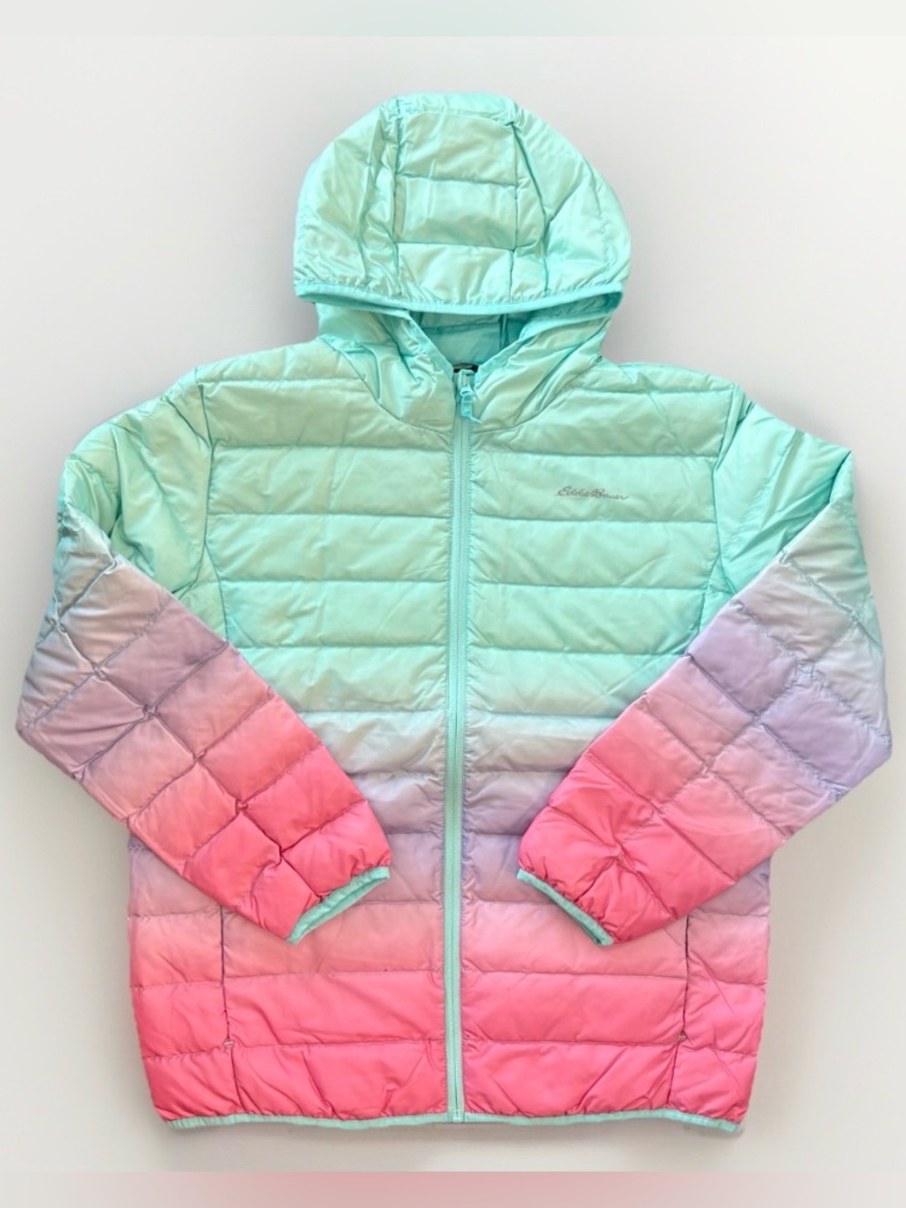 Eddie Bauer Youth Lightweight Packable Quilted Down Jacket Coat XL 16 Pink Teal